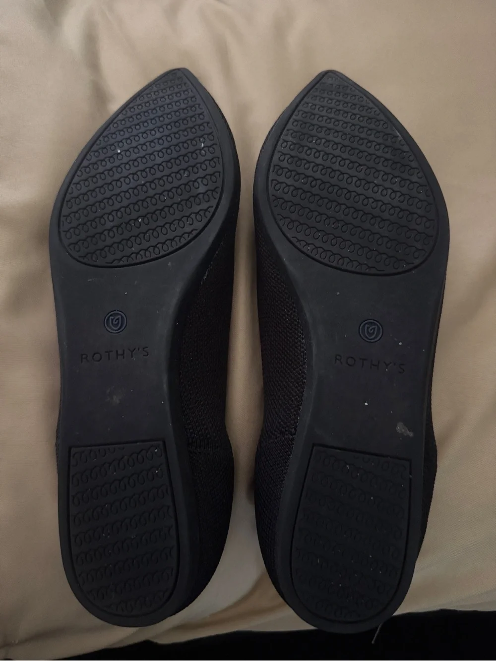 Rothy's Black Pointed Flats with Blue Trim